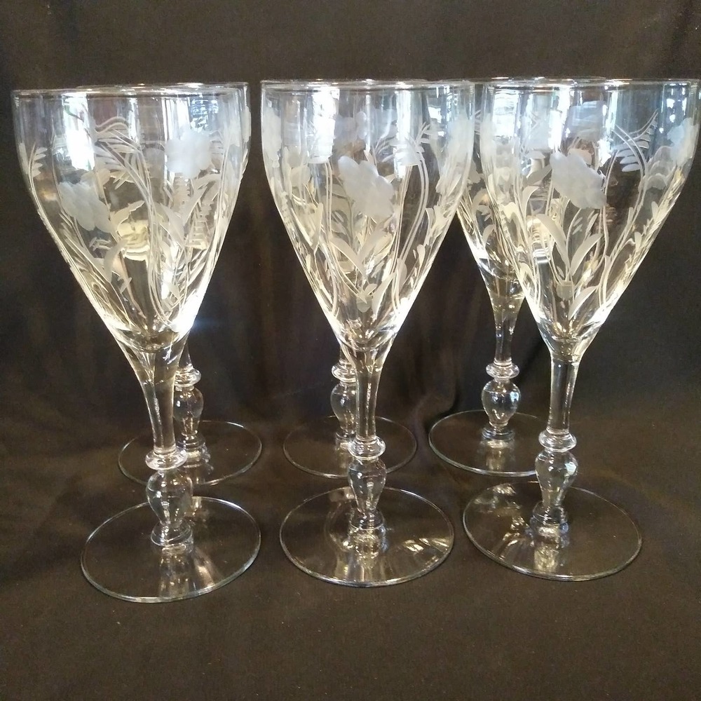 6 Vintage Sears Crystal Water Goblets 7 3/4in *MINT*